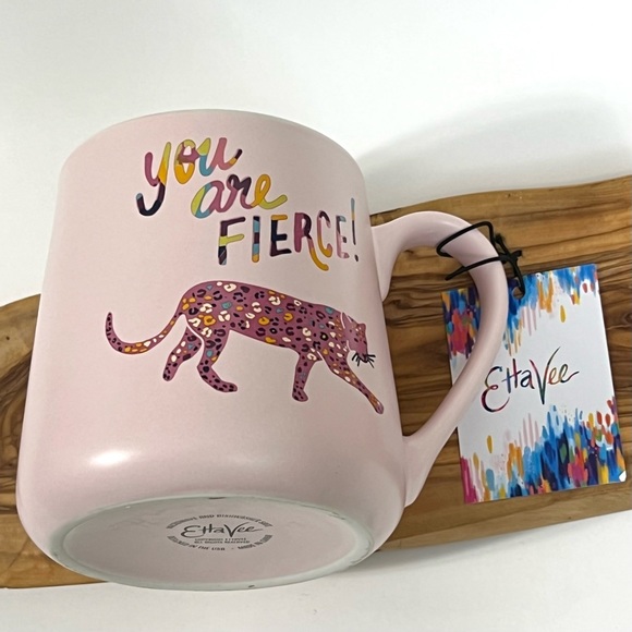 YOU ARE FIERCE 24 Oz Ceramic Coffee Tea Mug Cup Pink Leopard Etta Vee - Picture 3 of 15